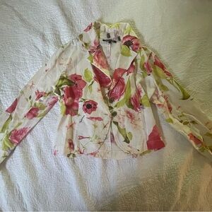 Roberto Cavalli Pink and Green Floral Linen Blazer